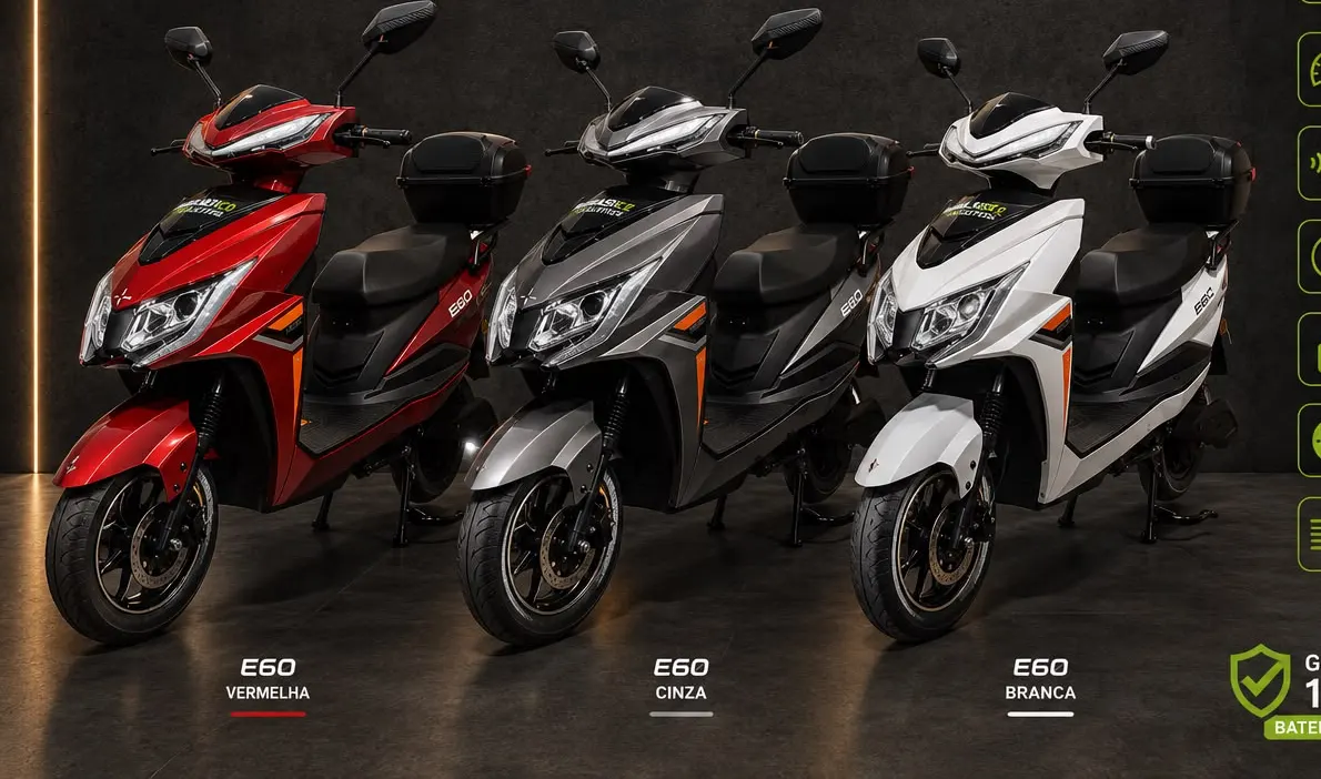 Linha E60 nas cores vermelha, cinza e branca
